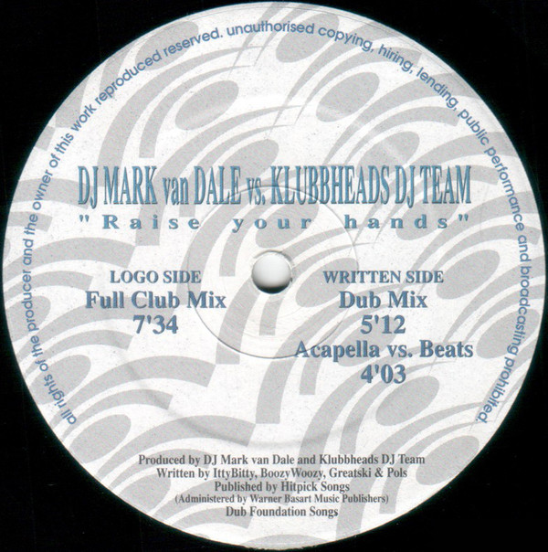 Mark van Dale Vs. Klubbheads - Raise Your Hands | Blue Limited (BL 1009) - 4 Mark van Dale Vs. Klubbheads - Raise Your Hands | Blue Limited (BL 1009) - 4