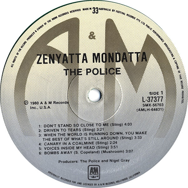 The Police - Zenyatta Mondatta | A&M Records (L 37377) - 3