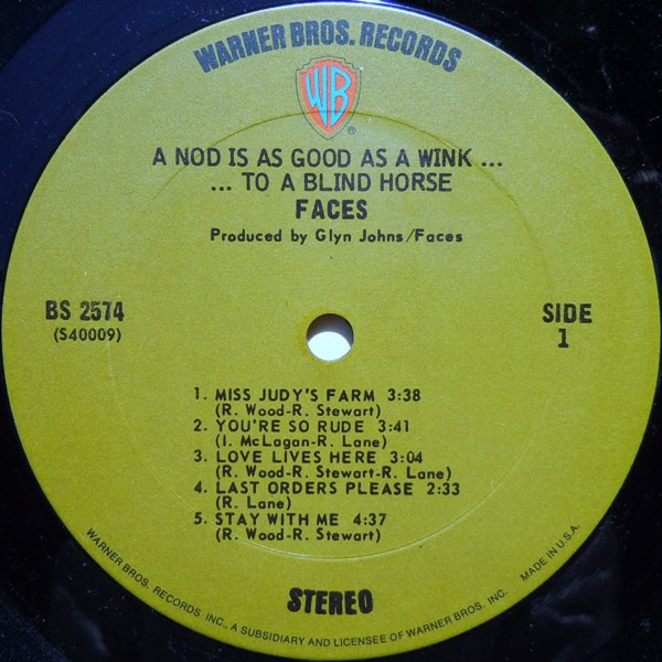 Faces - A Nod Is As Good As A Wink...To A Blind Horse | Warner Bros. Records (BS 2574)
