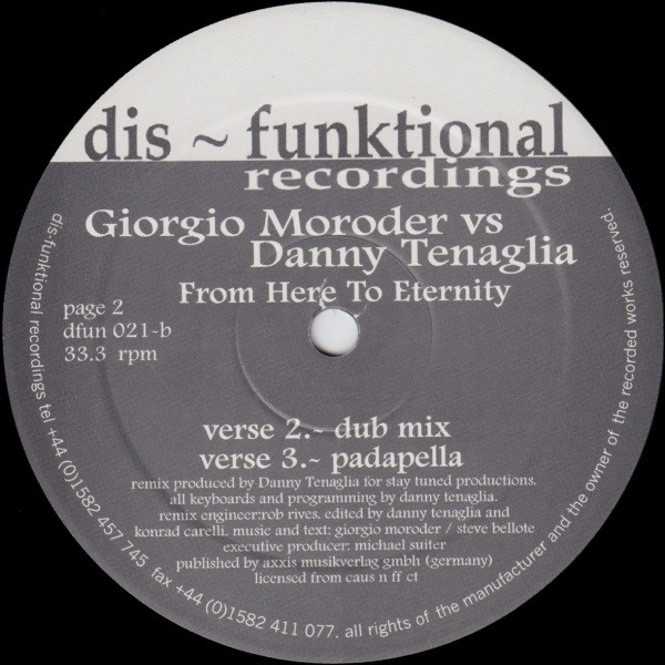 Danny Tenaglia Vs. Giorgio Moroder - From Here To Eternity | Dis-Funktional Recordings (DFUN 021) - 3