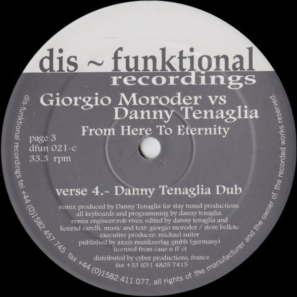 Danny Tenaglia Vs. Giorgio Moroder - From Here To Eternity | Dis-Funktional Recordings (DFUN 021) - 4
