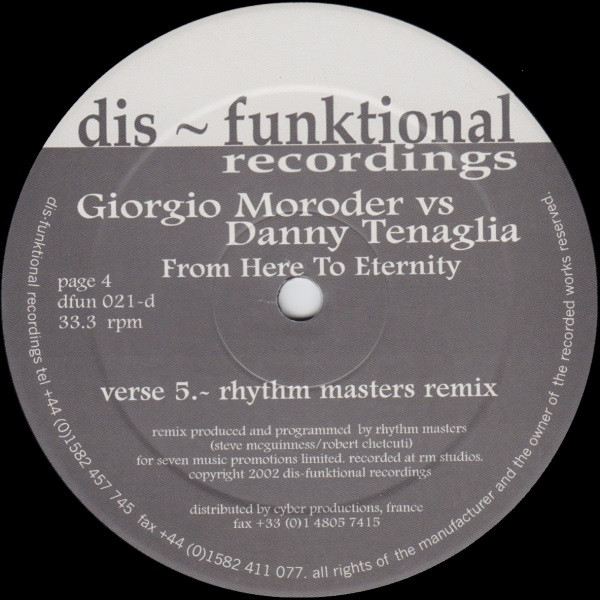 Danny Tenaglia Vs. Giorgio Moroder - From Here To Eternity | Dis-Funktional Recordings (DFUN 021) - 5