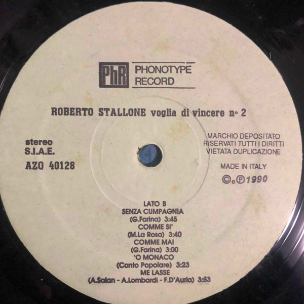 Roberto Stallone - Voglia Di Vincere N°2 | Phonotype Record (AZQ 40128) - 4 Roberto Stallone - Voglia Di Vincere N°2 | Phonotype Record (AZQ 40128) - 4