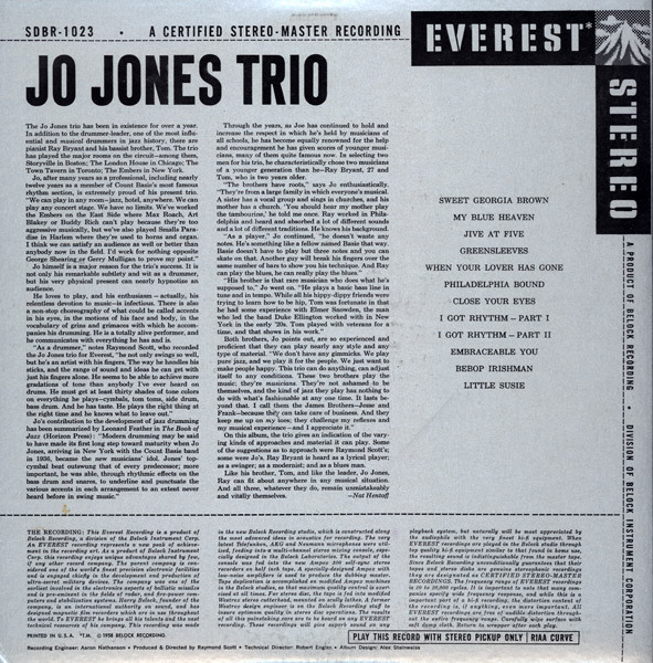 The Jo Jones Trio - Jo Jones Trio | Everest (SDBR-1023) - 2