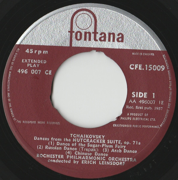 Pyotr Ilyich Tchaikovsky , Rochester Philharmonic Orchestra Cond. Erich Leinsdorf - The Nutcraker Suite, Op. 71a (Six Dances) | Fontana (CFE 15009) - 3