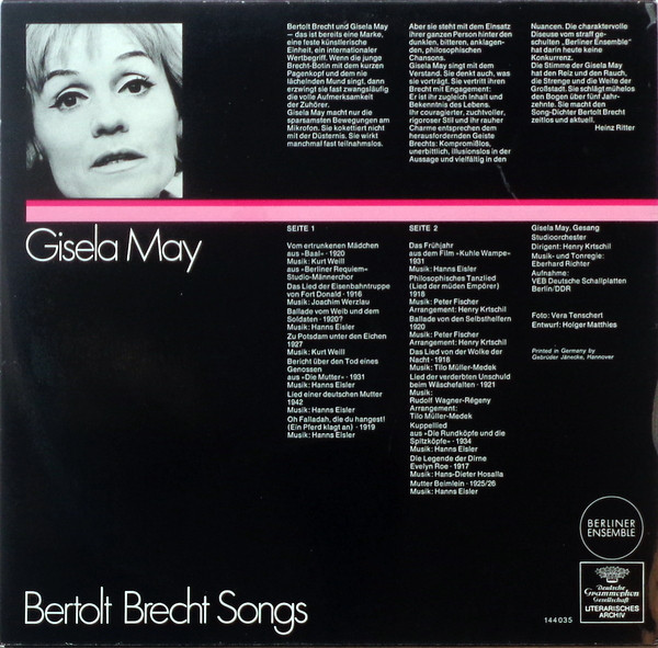 Gisela May - Gisela May Singt Brecht | Deutsche Grammophon Gesellschaft Literarisches Archiv (144 035) - 2 Gisela May - Gisela May Singt Brecht | Deutsche Grammophon Gesellschaft Literarisches Archiv (144 035) - 2