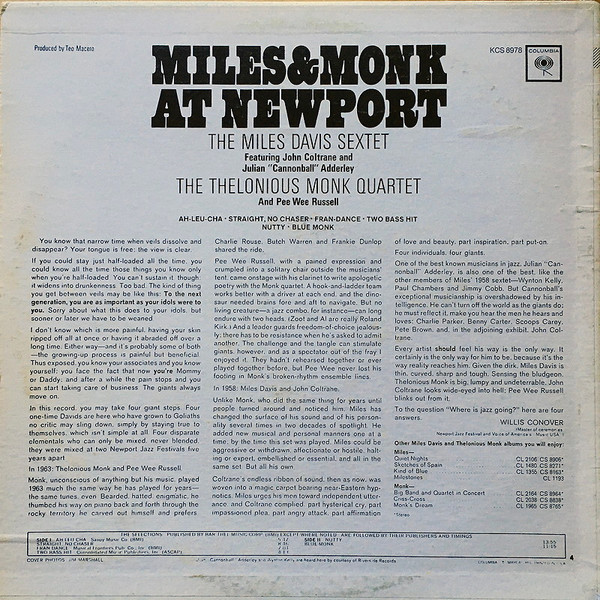 The Miles Davis Sextet & The Thelonious Monk Quartet - Miles & Monk At Newport | Columbia (PC 8978.) - 2 The Miles Davis Sextet & The Thelonious Monk Quartet - Miles & Monk At Newport | Columbia (PC 8978.) - 2