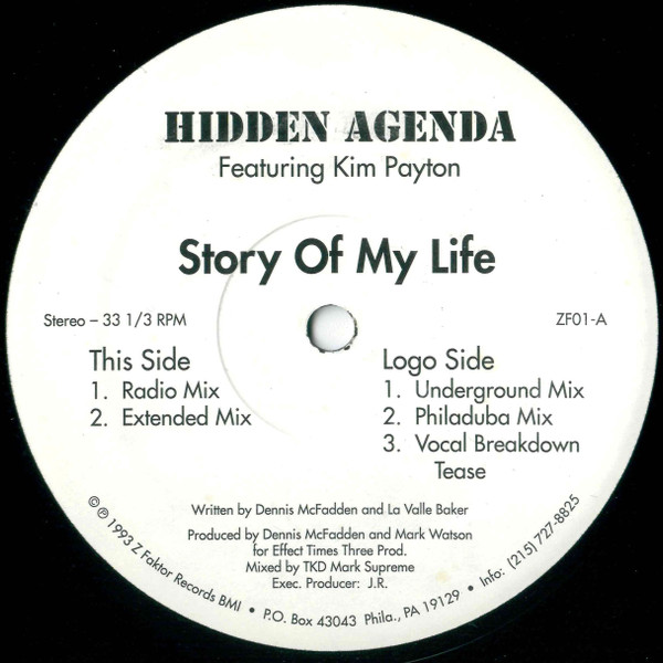 Hidden Agenda Featuring Kim Payton - Story Of My Life | Z Faktor Records (ZF01) - main