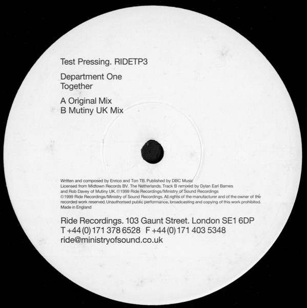 Department 1 - Together | Ride Recordings (RIDETP3) - main