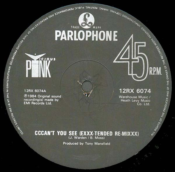 Vicious Pink - Cccan't You See (Exxxtended Mixxx) | Parlophone (12RX 6074) - 3