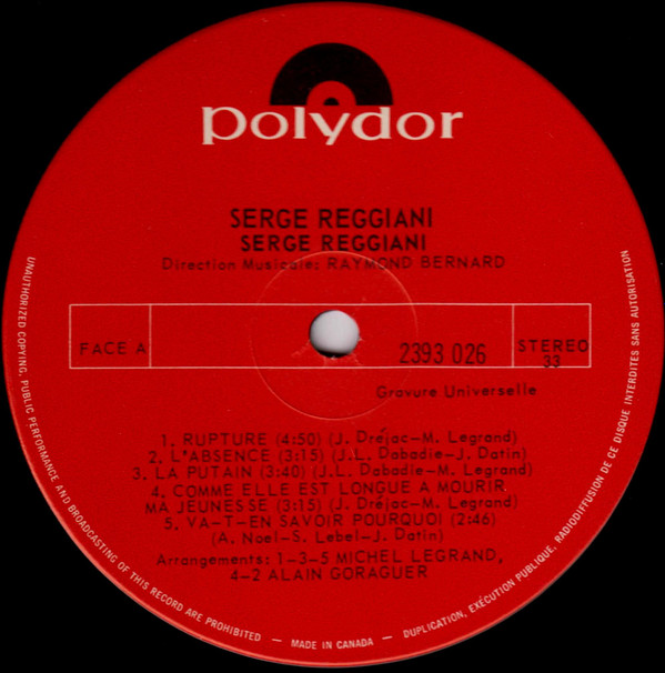 Serge Reggiani - Serge Reggiani | Polydor (2393 026) - 2