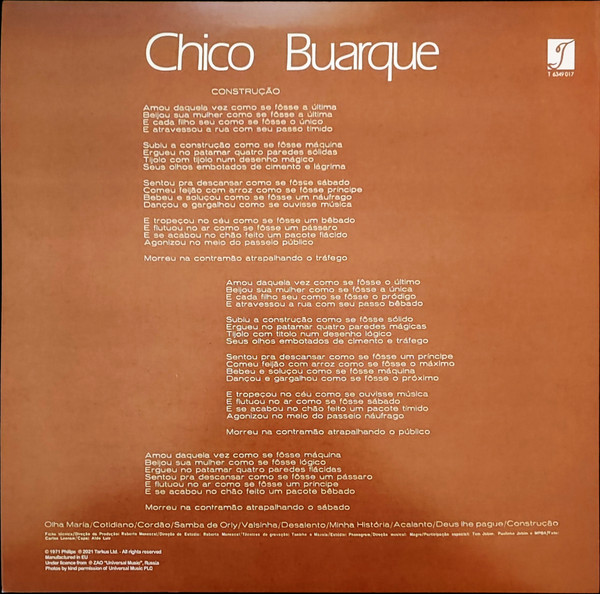 Chico Buarque - Construção | Tarkus Ltd. (T 6349 017) - 2 Chico Buarque - Construção | Tarkus Ltd. (T 6349 017) - 2