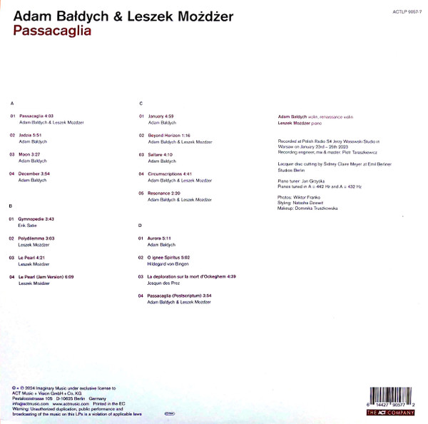 Adam Bałdych & Leszek Możdżer , Adam Bałdych , Leszek Możdżer - Passacaglia | ACT Music + Vision GmbH + Co. KG (ACTLP9057-7) - 2