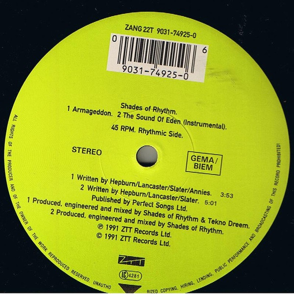 Shades Of Rhythm - The Sound Of Eden (Every Time I See Her) | ZTT (ZANG 22T) - 4 Shades Of Rhythm - The Sound Of Eden (Every Time I See Her) | ZTT (ZANG 22T) - 4