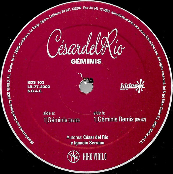 César Del Rio - Géminis | Kidesol Records (KDS 103) - 3 César Del Rio - Géminis | Kidesol Records (KDS 103) - 3