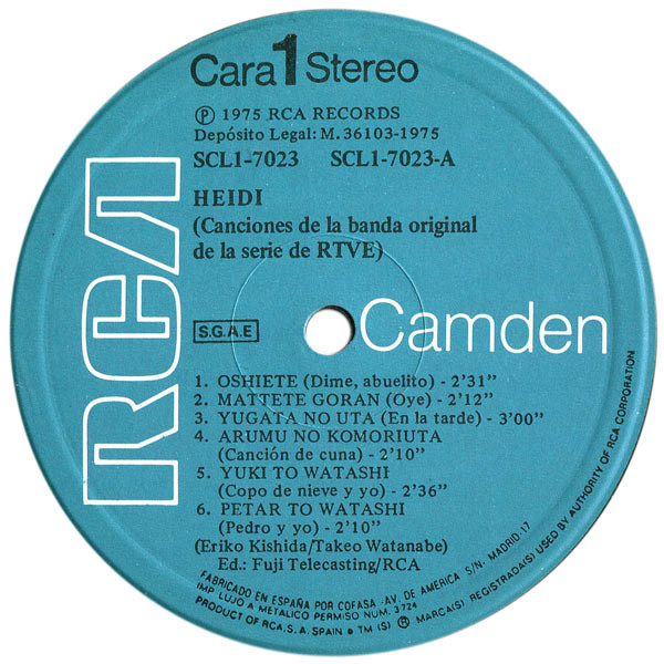 Heidi - Heidi (Banda Original De La Serie De TV) Vol. 1 - Capítulo 1 Y 2 | RCA Camden (SCL1-7023) - 3