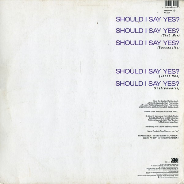 Nu Shooz - Should I Say Yes? | Atlantic (786 599-0) - 2