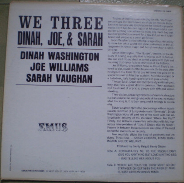 Dinah Washington , Joe Williams & Sarah Vaughan - We Three | EMUS (ES 12015) - 2