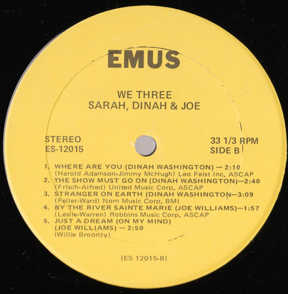 Dinah Washington , Joe Williams & Sarah Vaughan - We Three | EMUS (ES 12015) - 4