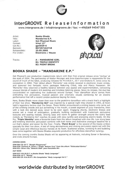 Booka Shade - Mandarine EP | Get Physical Music (GPM 029)