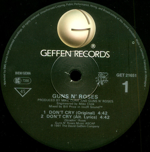 Guns N' Roses - Don't Cry | Geffen Records (GET 21651) - 3 Guns N' Roses - Don't Cry | Geffen Records (GET 21651) - 3