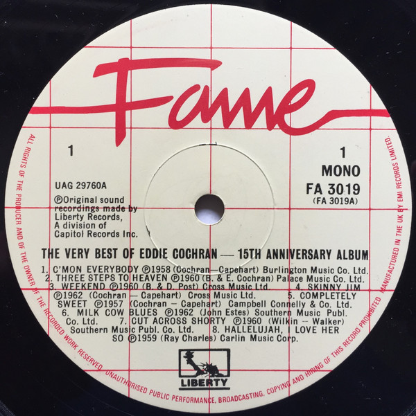 Eddie Cochran - The Very Best Of Eddie Cochran | Fame (FA 3019) - 3