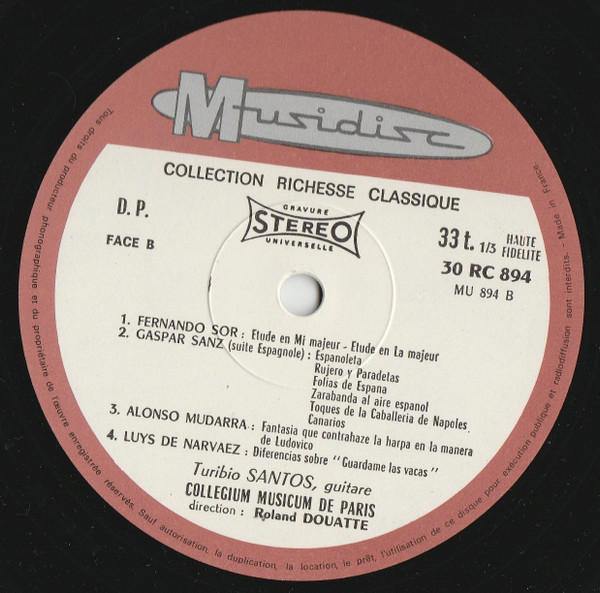 Joaquín Rodrigo , Turibio Santos , Roland Douatte Dirige Collegium Musicum De Paris - Concierto De Aranjuez | Musidisc (30 RC 894) - 4