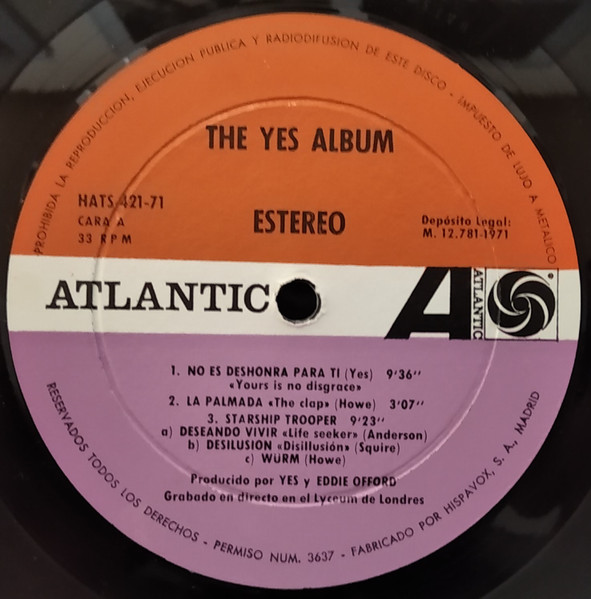 Yes - The Yes Album | Atlantic (HATS 421-71) - 3