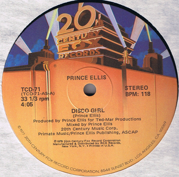 Prince Ellis - Disco Girl | 20th Century Fox Records (TCD-71) Prince Ellis - Disco Girl | 20th Century Fox Records (TCD-71)