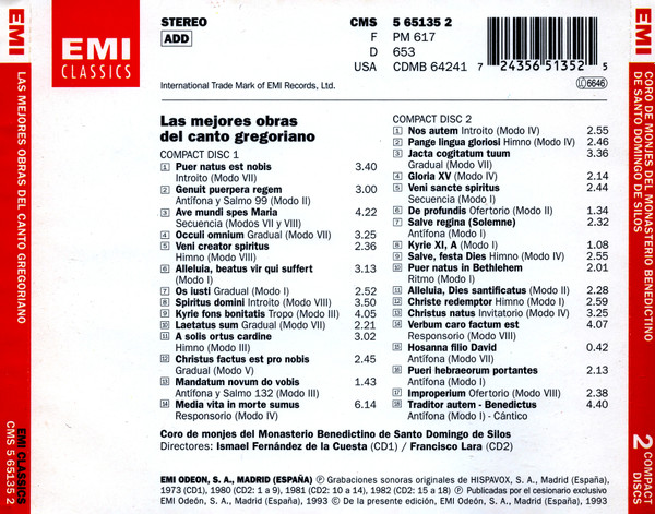 Coro De Monjes Del Monasterio De Santo Domingo De Silos - Las Mejores Obras Del Canto Gregoriano | EMI Classics (CMS 5 65135 2) - 2