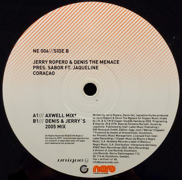 Jerry Ropero & Denis The Menace Pres. Sabor Ft. Jaqueline - Coração | Nero Recordings (NE 006) - 3