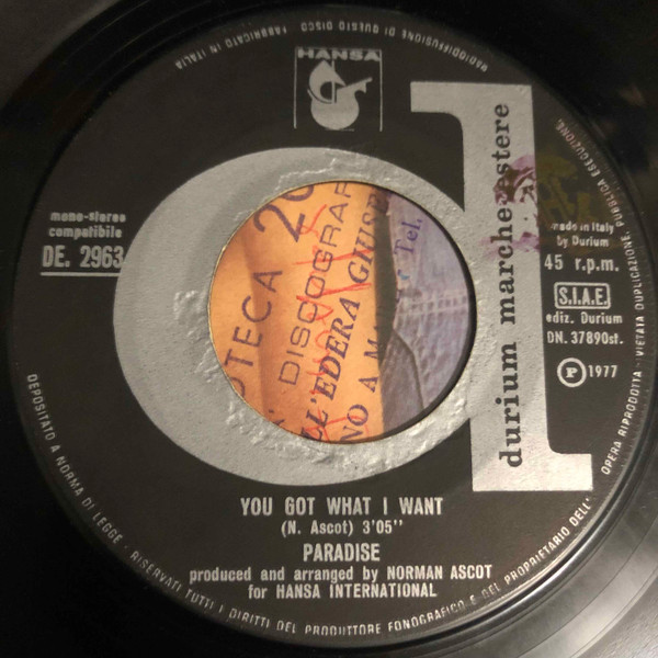 Paradise - You Got What I Want | Durium (DE. 2963) - 3