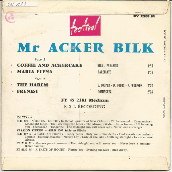 Acker Bilk - Coffee And Ackercake | Disques Festival (FY 2381 M) - 2