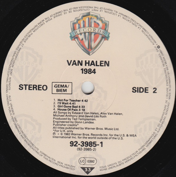 Van Halen - 1984 | Warner Bros. Records (92-3985-1) - 4