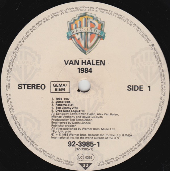 Van Halen - 1984 | Warner Bros. Records (92-3985-1) - 3