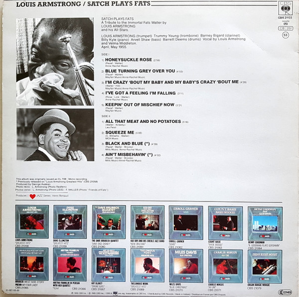 Louis Armstrong - Satch Plays Fats | CBS (CBS 21103) - 2