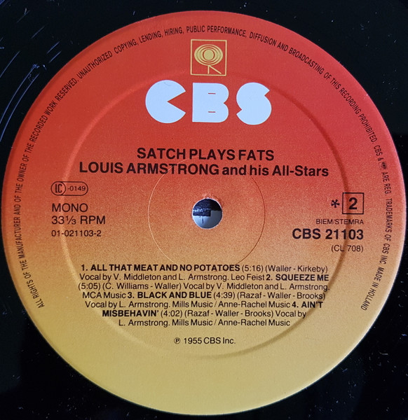 Louis Armstrong - Satch Plays Fats | CBS (CBS 21103) - 4