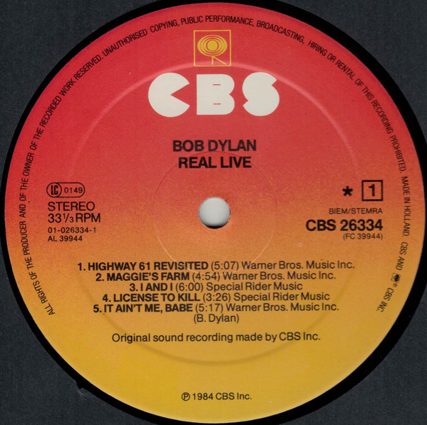 Bob Dylan - Real Live | CBS (CBS 26334) - 4
