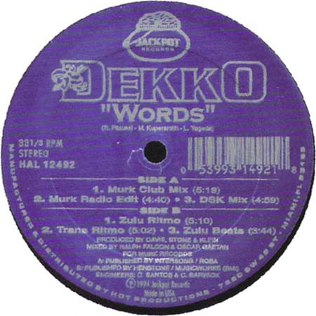 Dekko - Words | Jack Pot Records (HAL 12492) - main Dekko - Words | Jack Pot Records (HAL 12492) - main