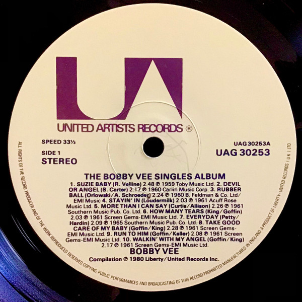 Bobby Vee - The Bobby Vee Singles Album | United Artists Records (UAG 30253) - 3 Bobby Vee - The Bobby Vee Singles Album | United Artists Records (UAG 30253) - 3