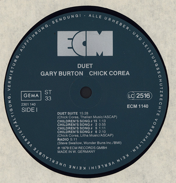Gary Burton / Chick Corea - Duet | ECM Records (ECM 1140) - main