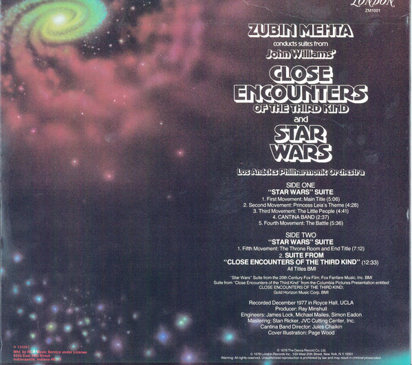 Zubin Mehta Conducts Los Angeles Philharmonic Orchestra - Suites From Star Wars And Close Encounters Of The Third Kind | London Records (ZM 1001) - 2