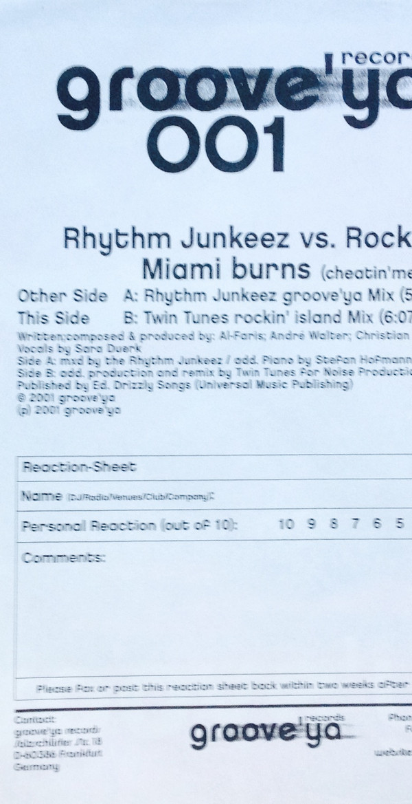 The Rhythm Junkeez vs. Rock Tunes - Miami Burns (Cheatin' Me) | Groove'Ya (Groove'ya 001) - 4