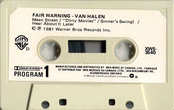 Van Halen - Fair Warning [Cassette] | Warner Bros. Records (XW5-3540) - 3