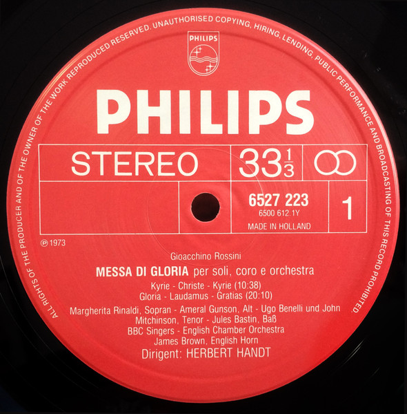Herbert Handt , Gioacchino Rossini , BBC Singers , English Chamber Orchestra - Messa Di Gloria | Philips (6527 223) - 3