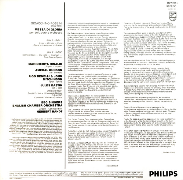 Herbert Handt , Gioacchino Rossini , BBC Singers , English Chamber Orchestra - Messa Di Gloria | Philips (6527 223) - 2