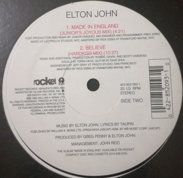 Elton John - Made In England / Believe | The Rocket Record Company (422-852 093-1) - 2