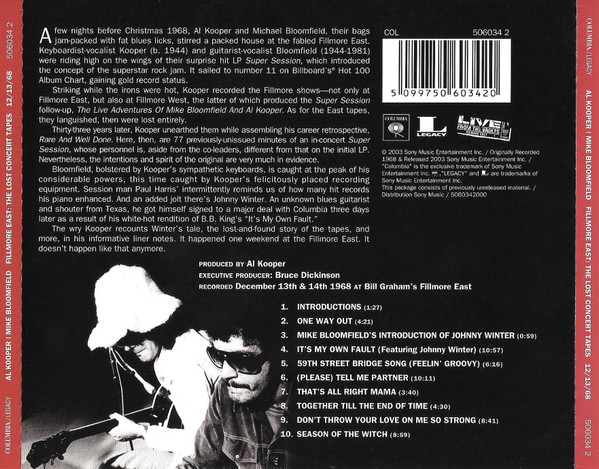 Al Kooper - Mike Bloomfield - Fillmore East: The Lost Concert Tapes 12/13/68 | Columbia (COL 506034 2) - 2