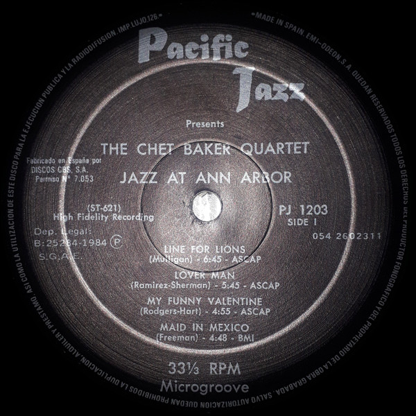 Chet Baker Quartet - Jazz At Ann Arbor | Pacific Jazz (PJ 1203) - 3