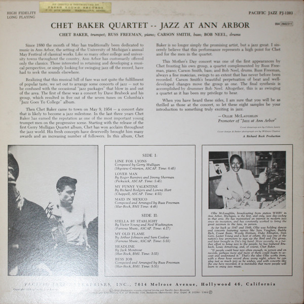 Chet Baker Quartet - Jazz At Ann Arbor | Pacific Jazz (PJ 1203) - 2